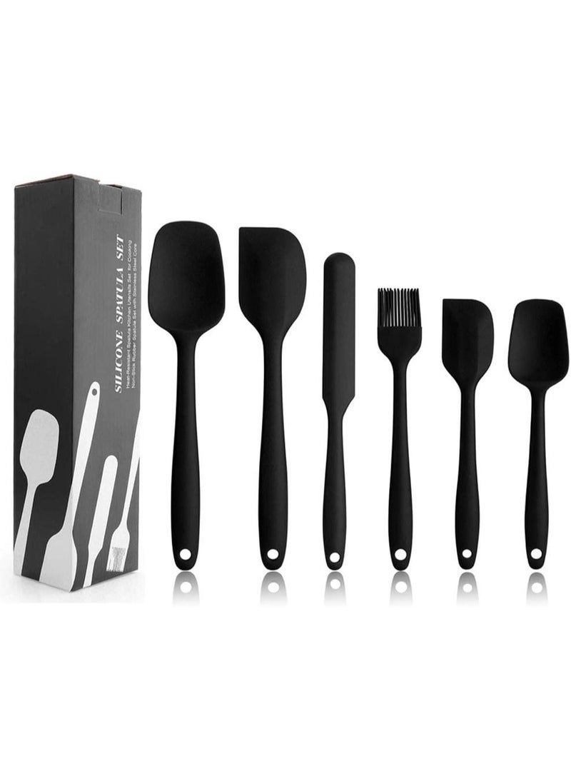 Silicone Spatula Set - 6 Piece Non-Stick Rubber Spatula Set with Stainless Steel Core - Heat-Resistant Spatula Kitchen Utensils Set for Cooking, Baking and Mixing - Black - Image 1